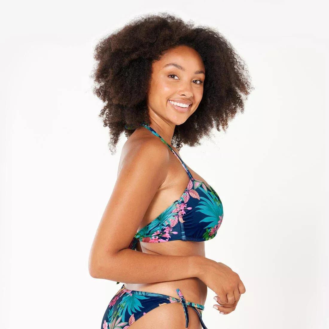 Women surfing floral bandeau swimsuit top - Laura, Blue, No Color, large image number 8