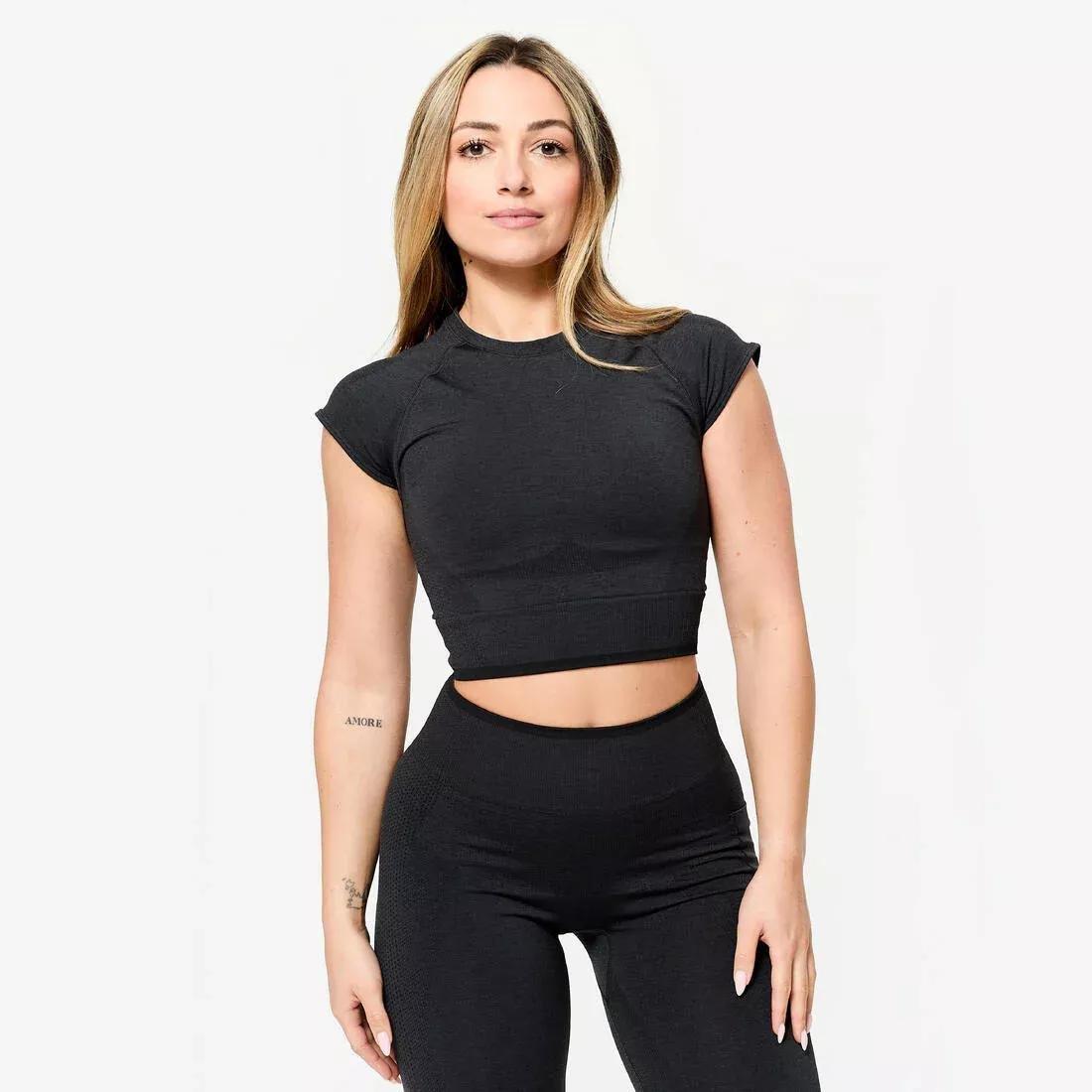 Women Seamless Weight Training Crop Top, Grey, No Color, large image number 0