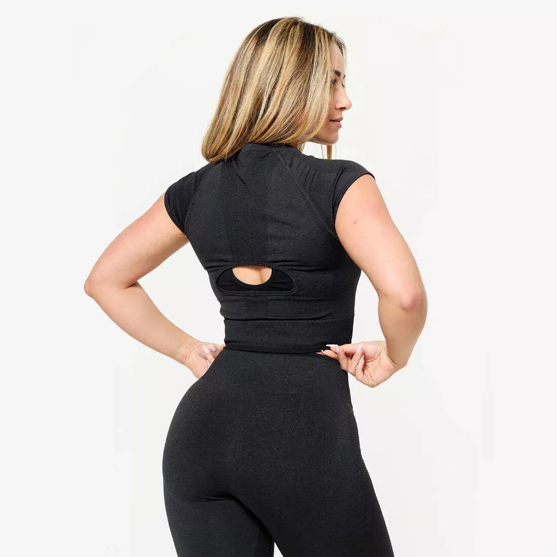 Women Seamless Weight Training Crop Top, Grey, No Color, large image number 4