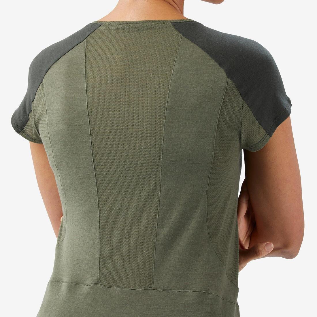 Women Merino Wool Short-Sleeved Trekking T-Shirt - MT500, Khaki, 5401_000, large image number 5