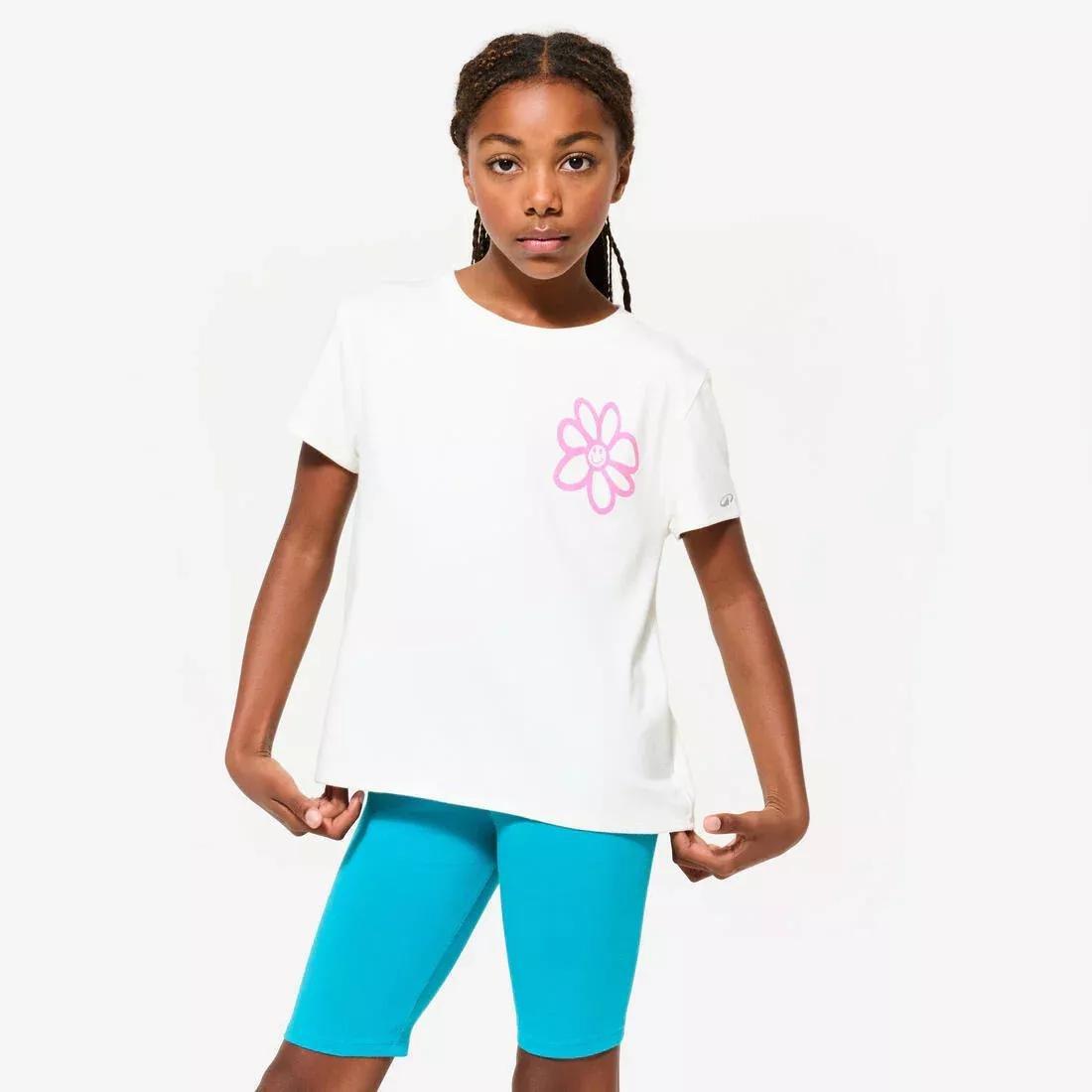 Kids Girls Multisports Cotton T-Shirt, White, No Color, large image number 1