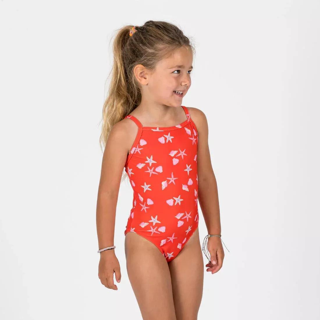 Kids Girls One-Piece Swimsuit - Pink with Gazelle Print, Red, No Color, large image number 0