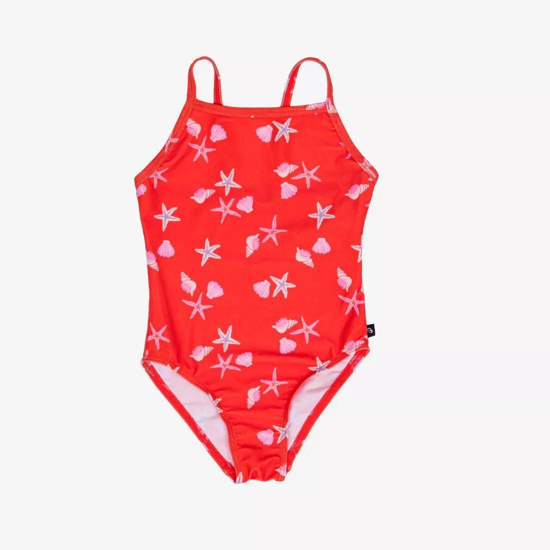 Kids Girls One-Piece Swimsuit - Pink with Gazelle Print, Red, No Color, large image number 1