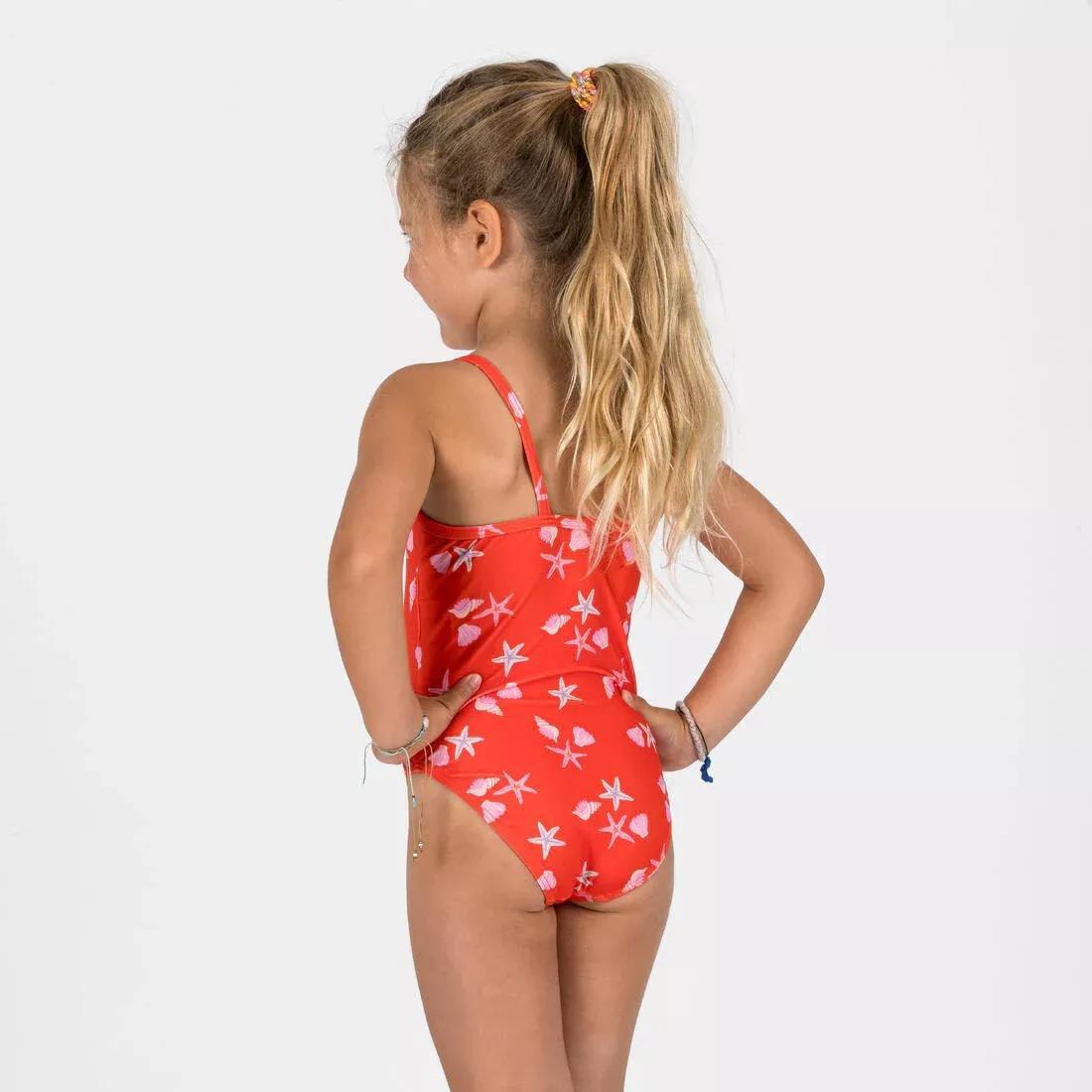 Kids Girls One-Piece Swimsuit - Pink with Gazelle Print, Red, No Color, large image number 3