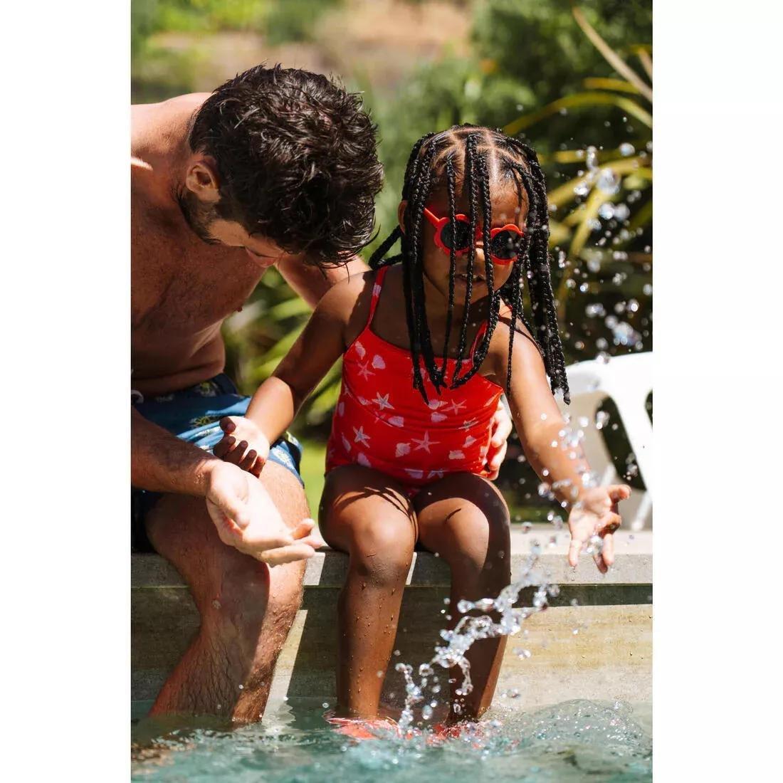 Kids Girls One-Piece Swimsuit - Pink with Gazelle Print, Red, No Color, large image number 6