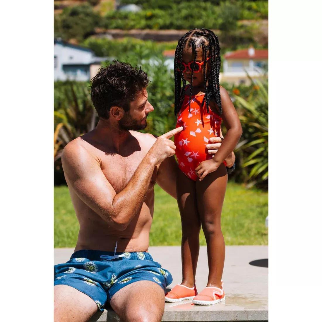 Kids Girls One-Piece Swimsuit - Pink with Gazelle Print, Red, No Color, large image number 7