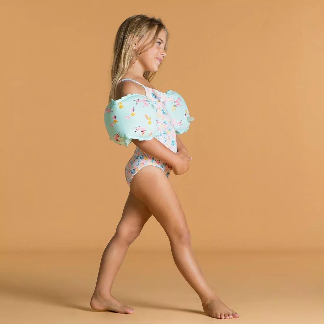 Kids Girls One-Piece Swimsuit Print With Ruffles, White, No Color, large image number 2