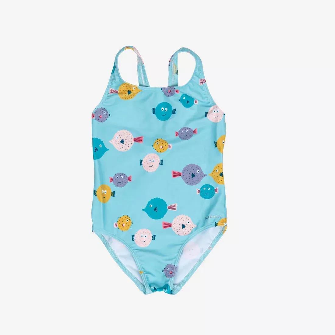 Kids Girls 1-Piece Swimsuit Animal Print, Teal, No Color, large image number 2