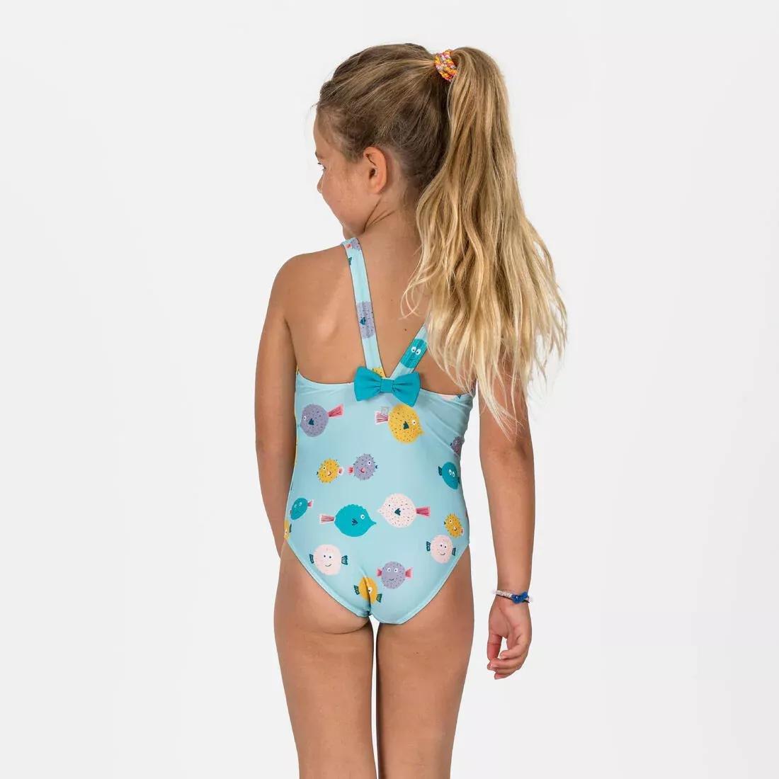 Kids Girls 1-Piece Swimsuit Animal Print, Teal, No Color, large image number 4