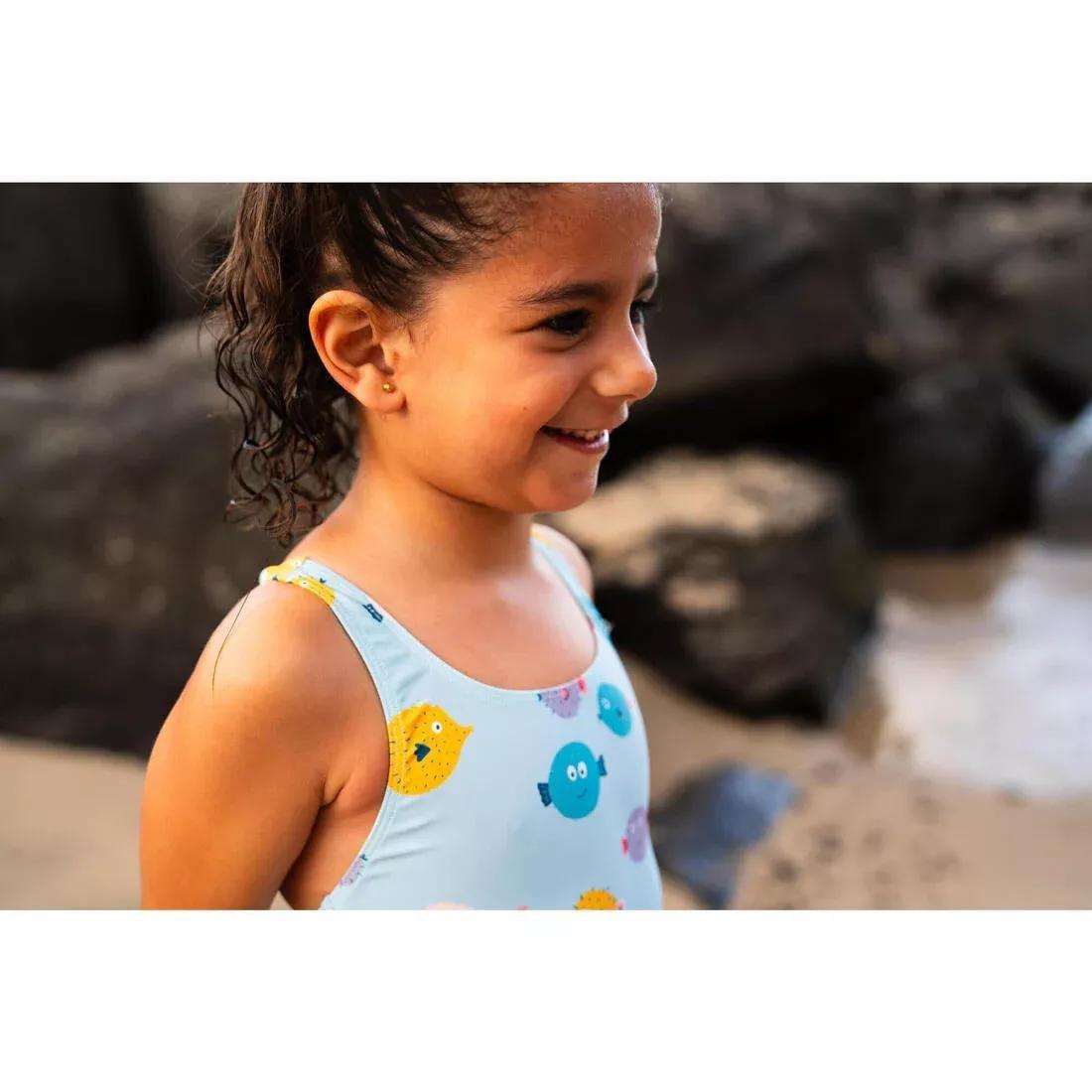 Kids Girls 1-Piece Swimsuit Animal Print, Teal, No Color, large image number 5