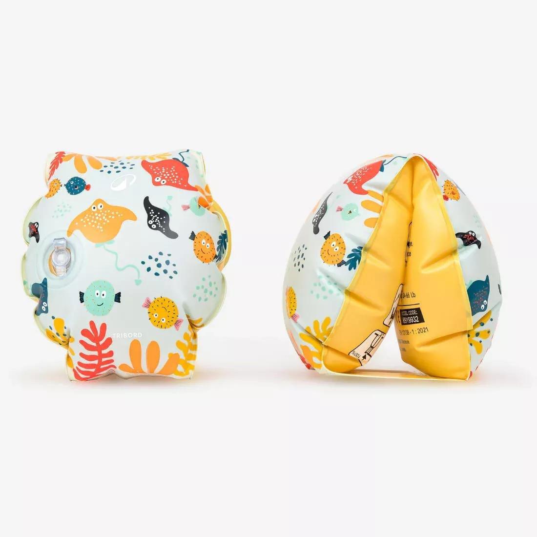 Kids Unisex Swimming armbands with &ldquo;FLOWERS&rdquo; print - 11-30 kg, Blue, No Color, medium