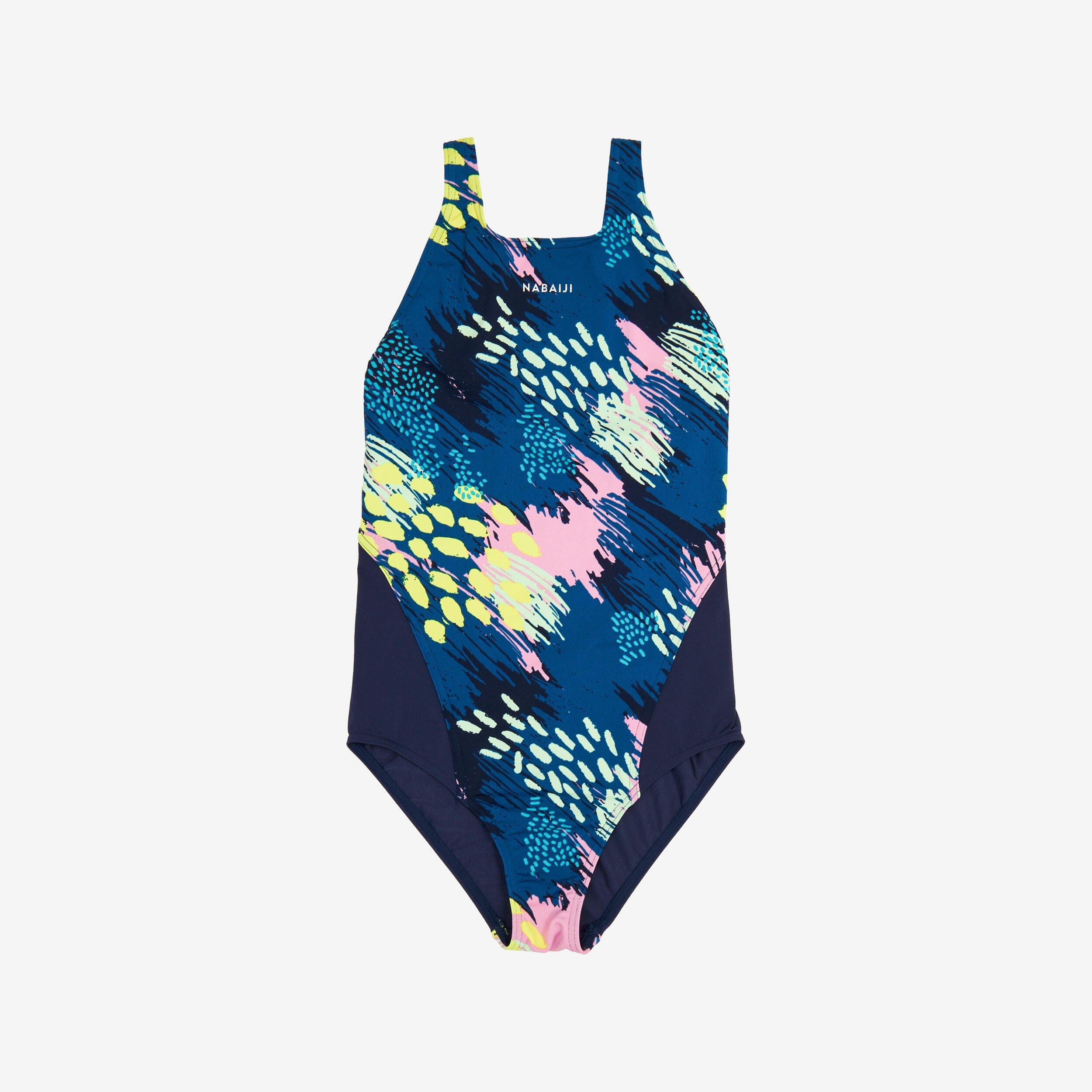 Kids Girls Swimming 1-Piece Swimsuit - 500 Kamiye Alg, Blue, No Color, large image number 7