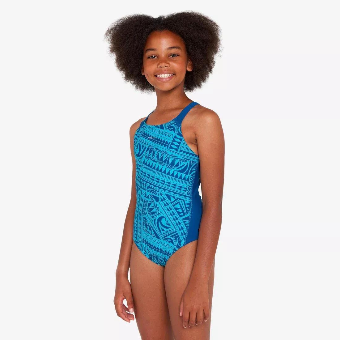 Kids Girls Swimming 1-Piece Swimsuit - 500 Kamyleon, Beige, No Color, large image number 0
