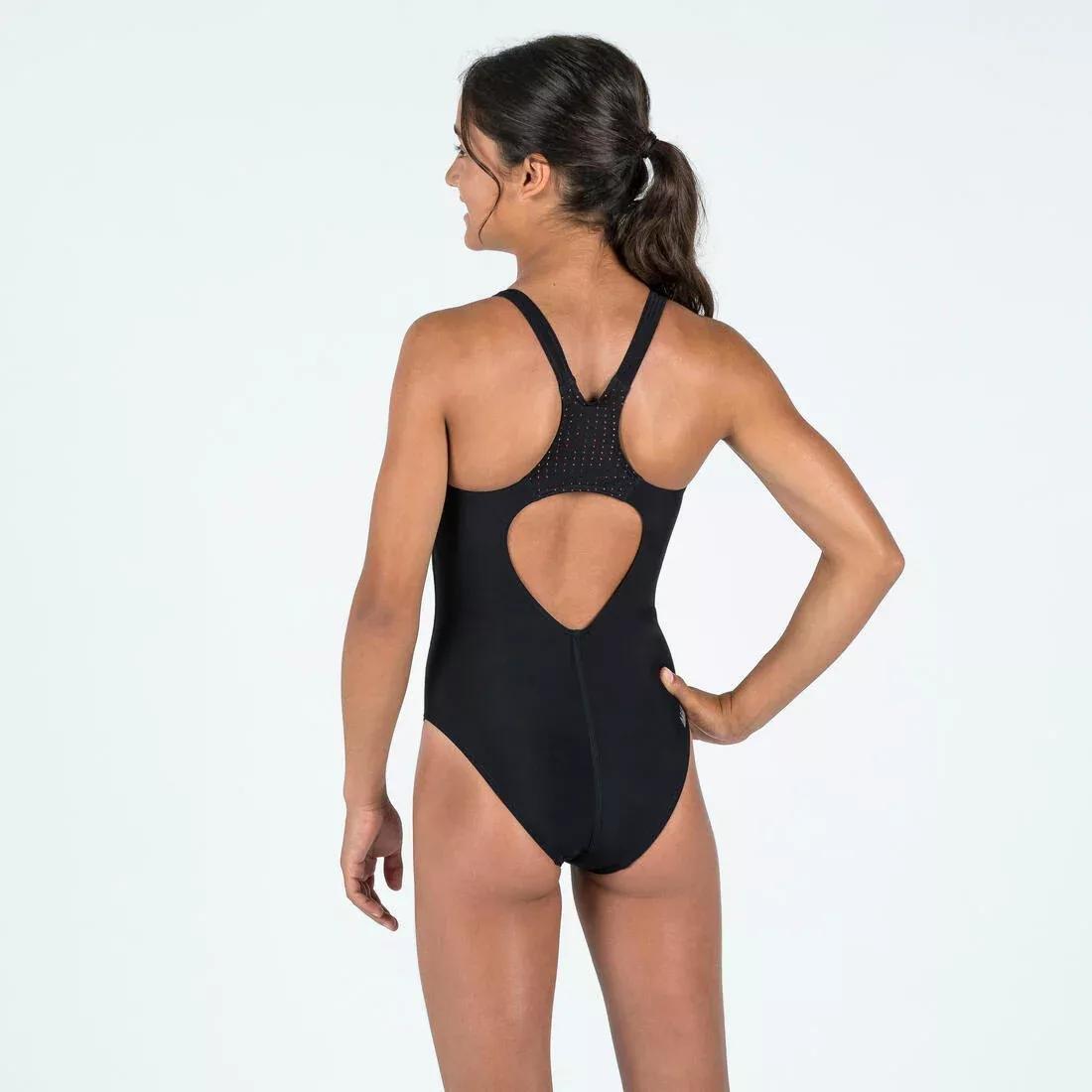 Kids Girls Swimming 1-Piece Swimsuit - 500 Kamyleon, Beige, No Color, large image number 3