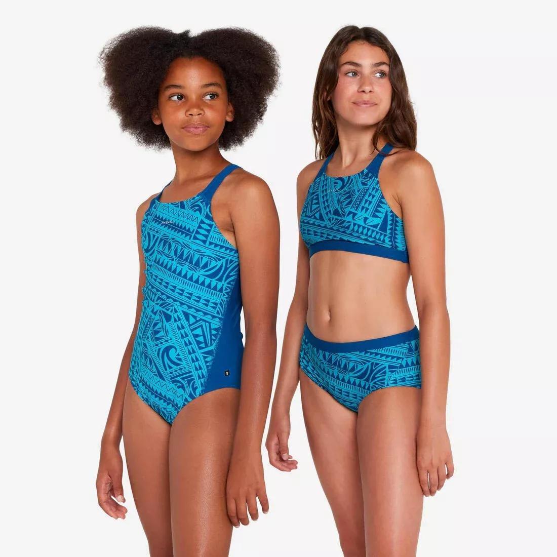 Kids Girls Swimming 1-Piece Swimsuit - 500 Kamyleon, Beige, No Color, large image number 7