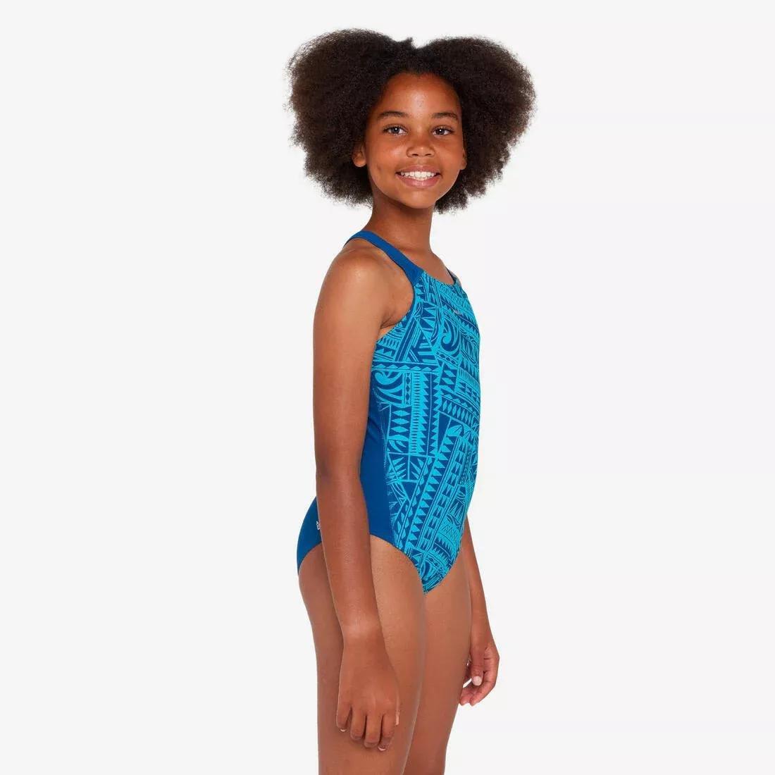 Kids Girls Swimming 1-Piece Swimsuit - 500 Kamyleon, Beige, No Color, large image number 8