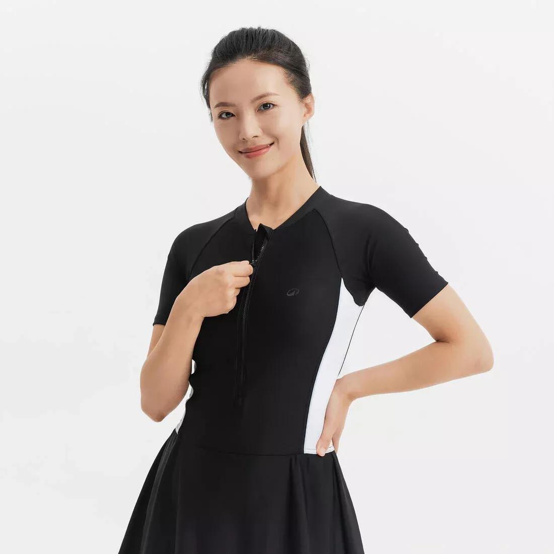 One-piece skirt swimsuit with zip UNA, Beige, No Color, large image number 8