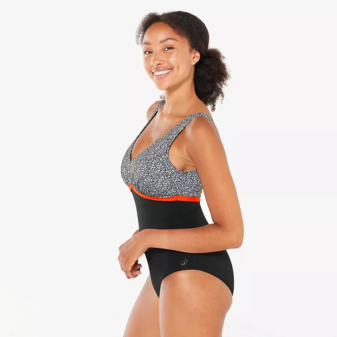 Women's aquafitness 1-piece swimsuit - Rosy, black, No Color, large image number 5