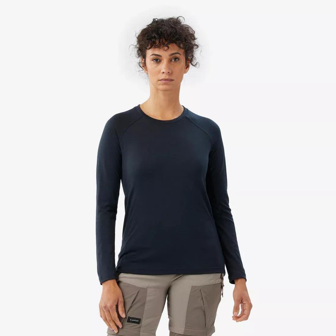 Women Merino Wool Long-Sleeved T-Shirt, Navy, 5401_000, large image number 0