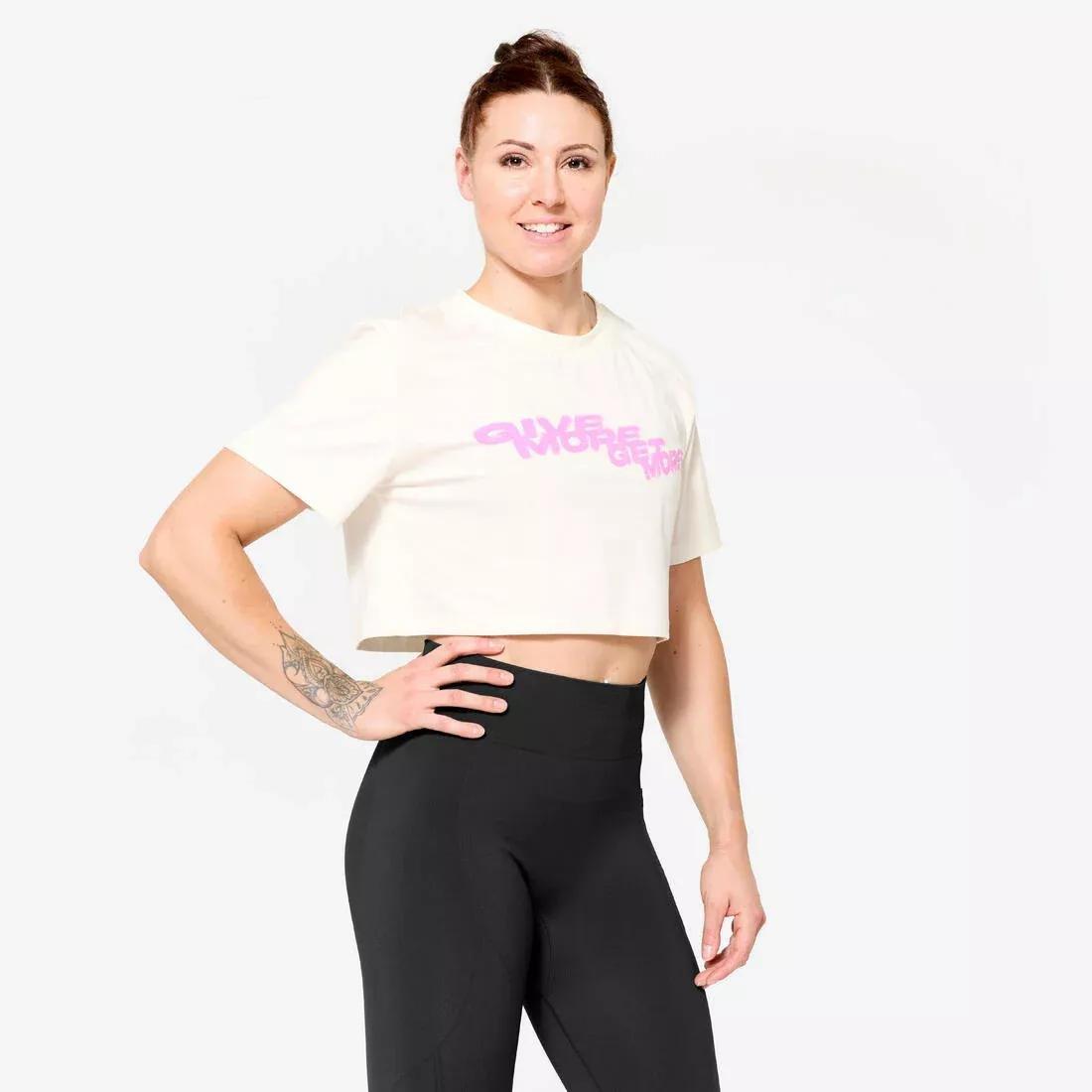 Women Loose Fit Weight Training Crop Top, White, No Color, large image number 0