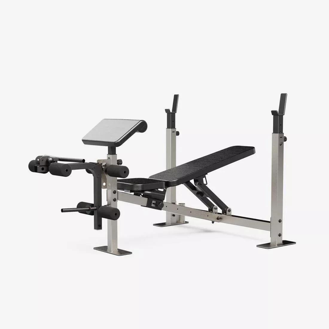 Weight Bench with Barbell Rack and Biceps and Leg Curl Station, Black, No Color, large image number 0