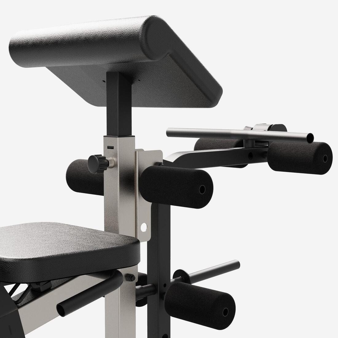 Weight Bench with Barbell Rack and Biceps and Leg Curl Station, Black, No Color, large image number 1