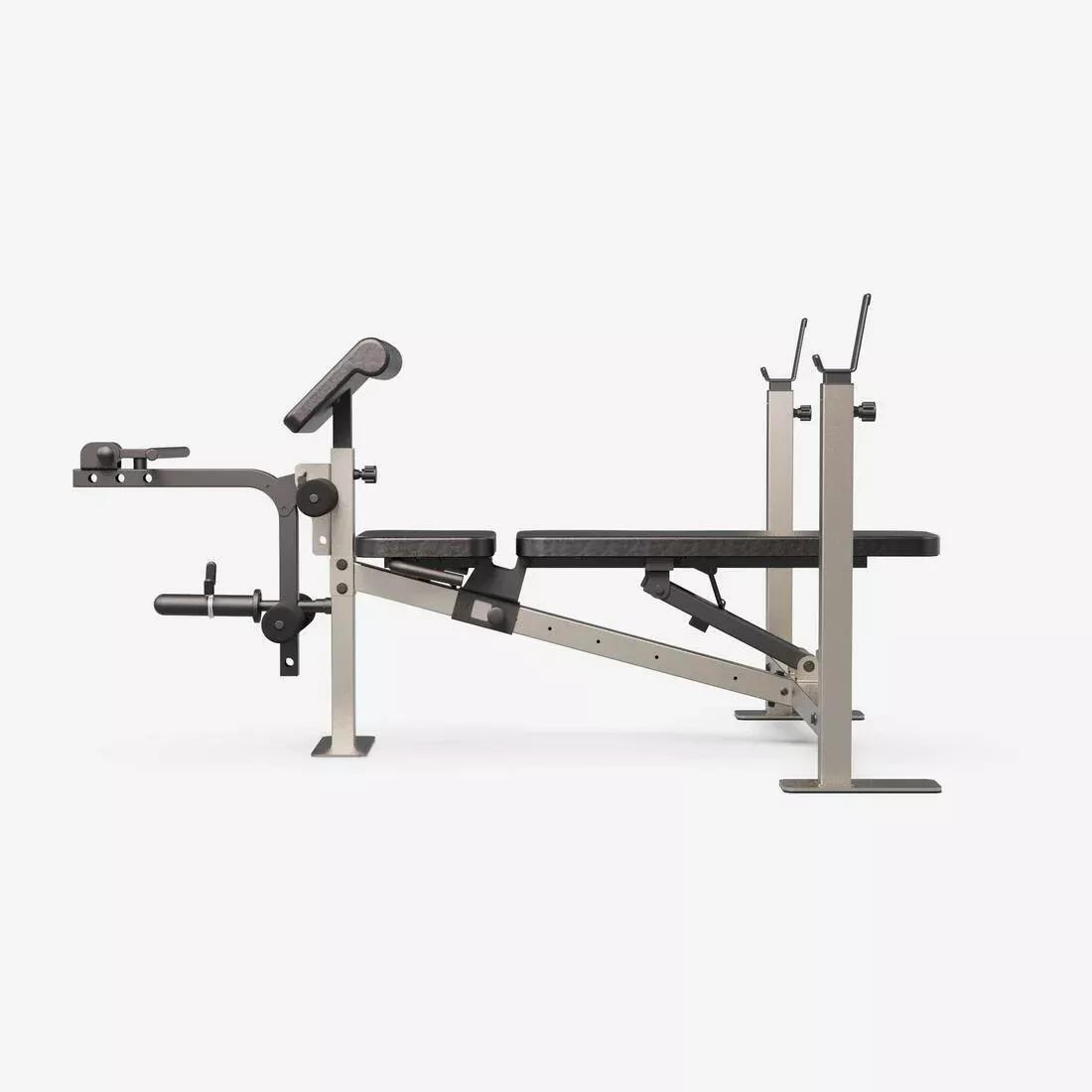 Weight Bench with Barbell Rack and Biceps and Leg Curl Station, Black, No Color, medium