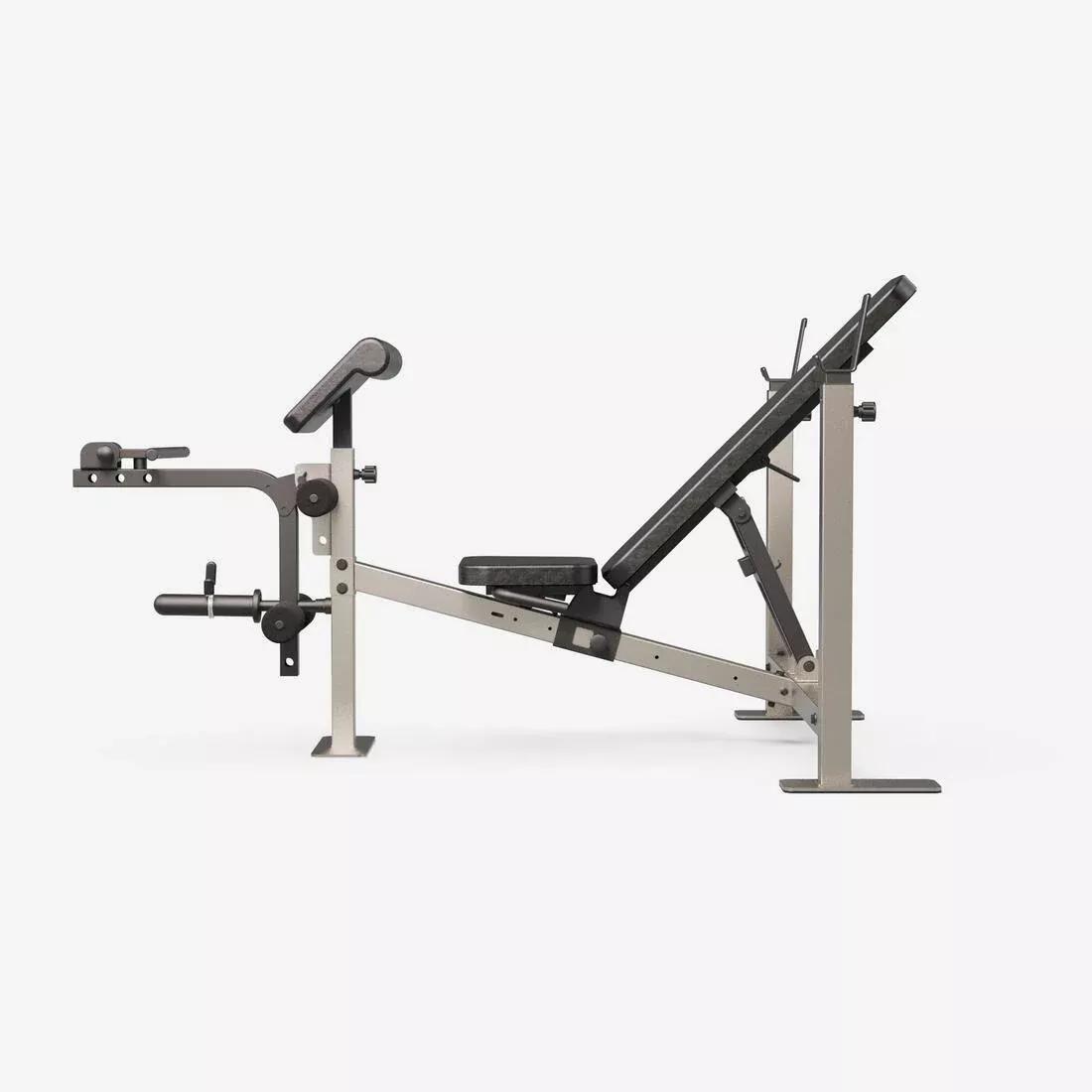 Weight Bench with Barbell Rack and Biceps and Leg Curl Station, Black, No Color, large image number 3
