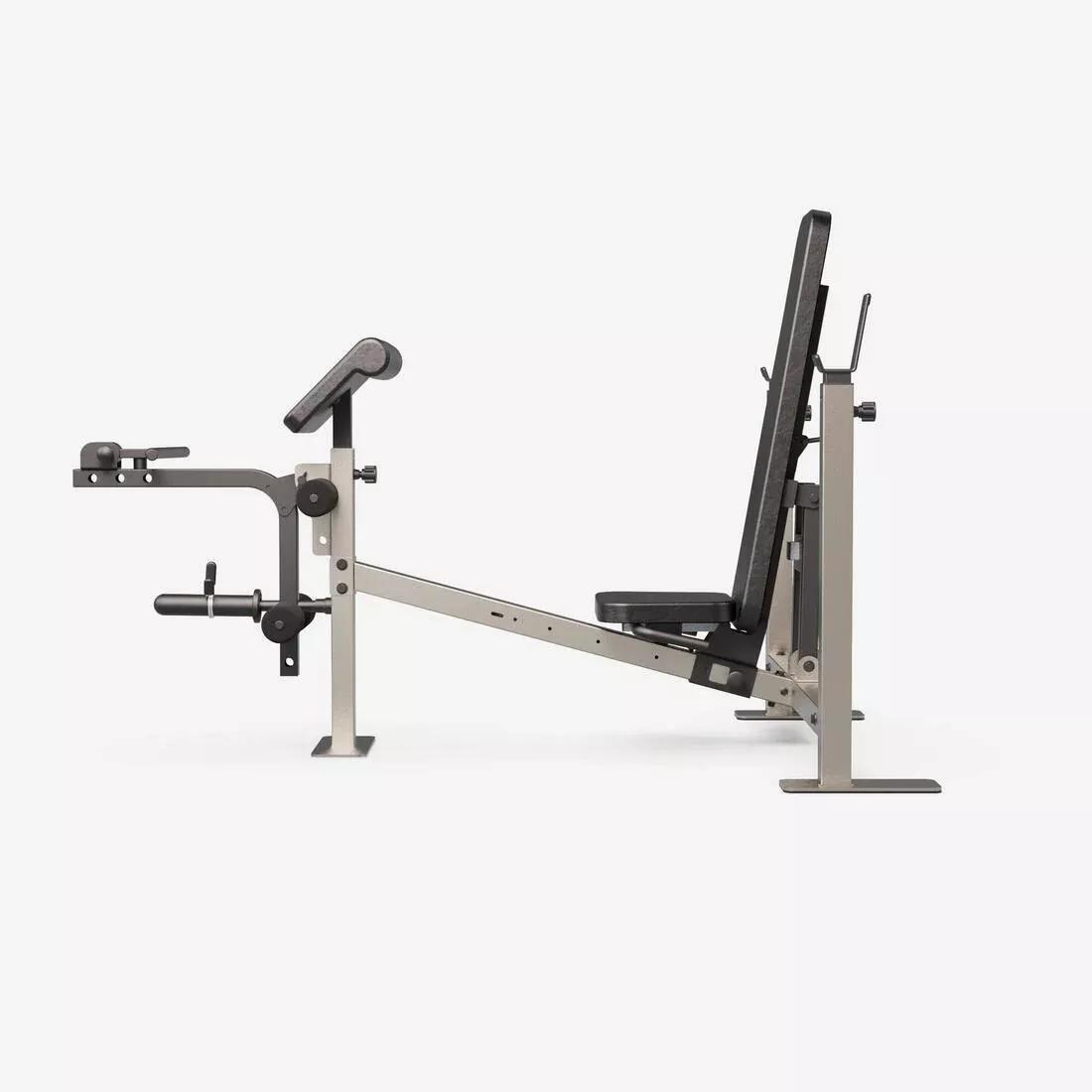 Weight Bench with Barbell Rack and Biceps and Leg Curl Station, Black, No Color, large image number 4