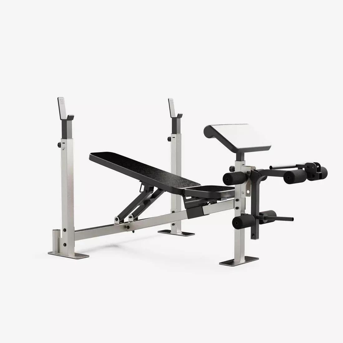 Weight Bench with Barbell Rack and Biceps and Leg Curl Station, Black, No Color, large image number 5