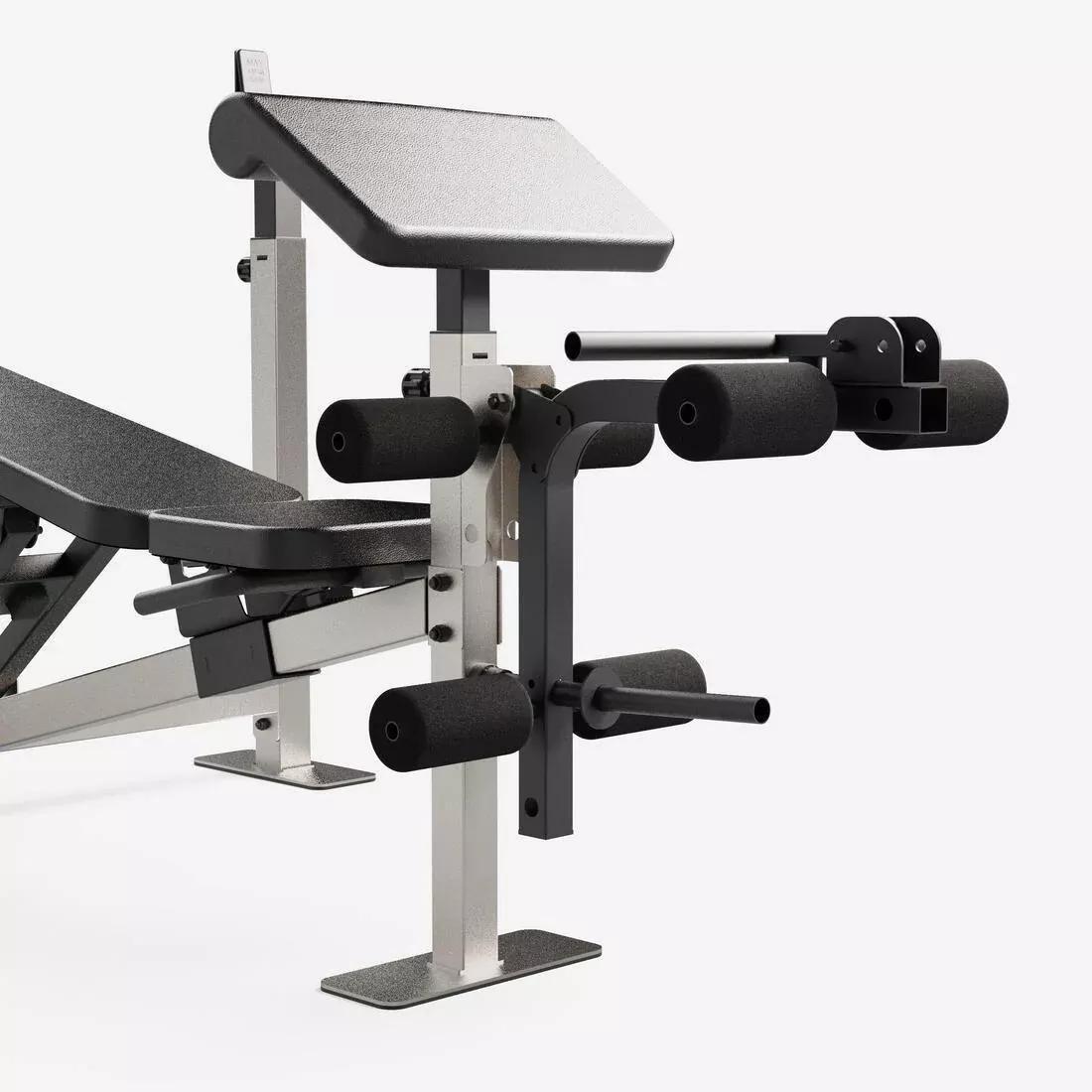 Weight Bench with Barbell Rack and Biceps and Leg Curl Station, Black, No Color, large image number 6