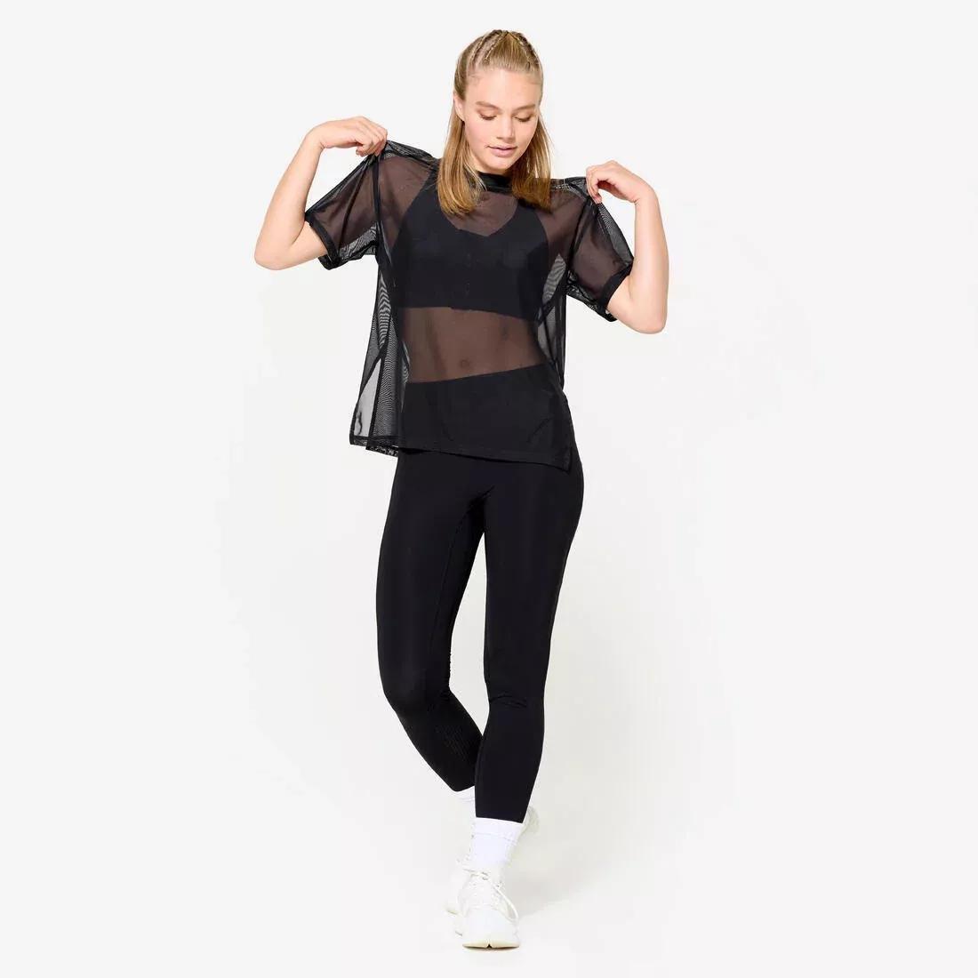Women Loose-Fit Fitness Mesh T-Shirt, Black, 5401_000, large image number 2