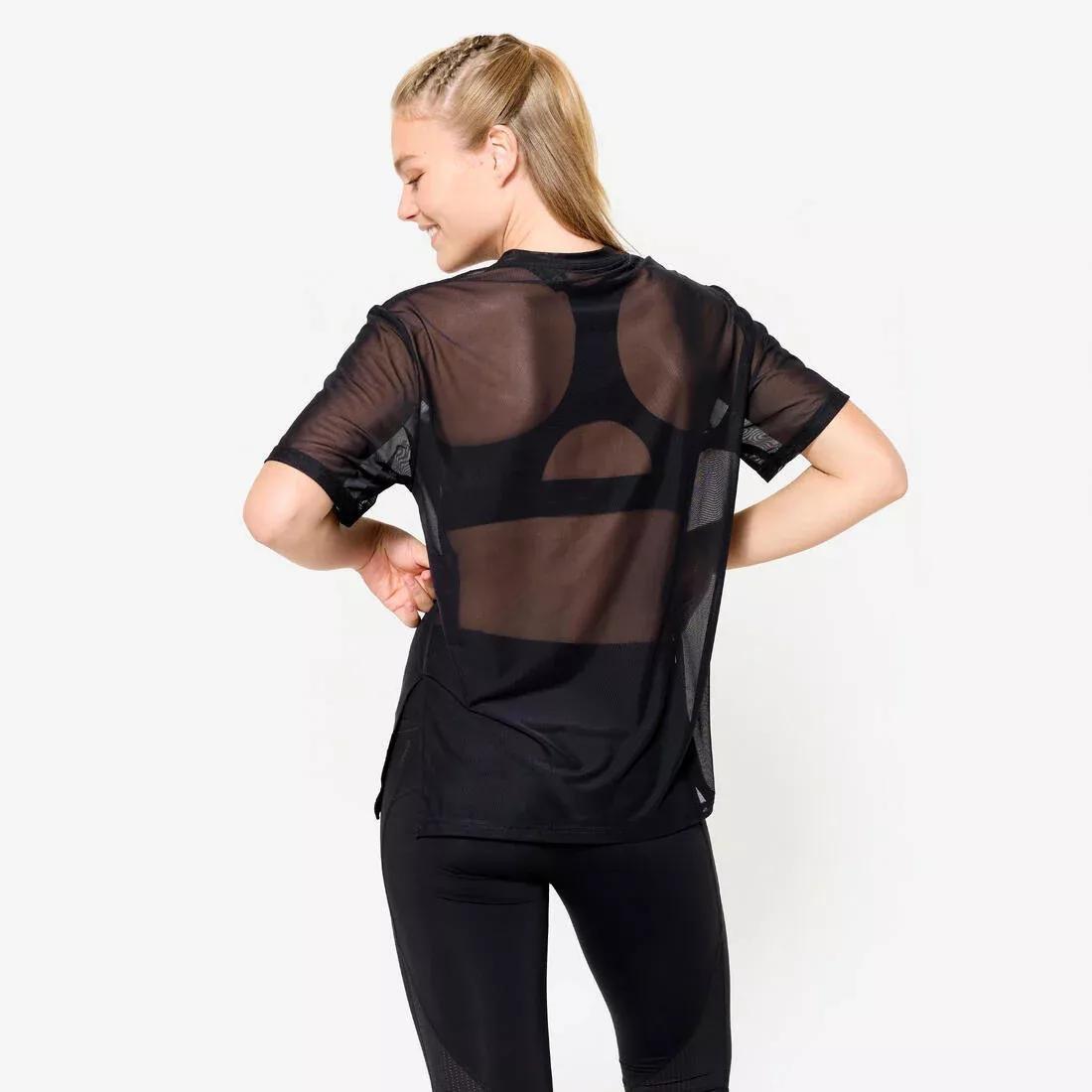 Women Loose-Fit Fitness Mesh T-Shirt, Black, 5401_000, large image number 4