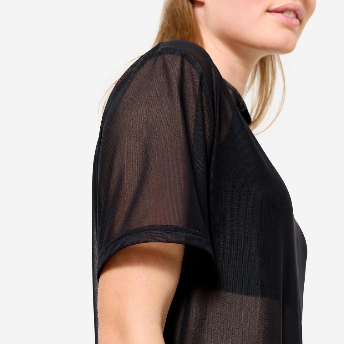 Women Loose-Fit Fitness Mesh T-Shirt, Black, 5401_000, large image number 5