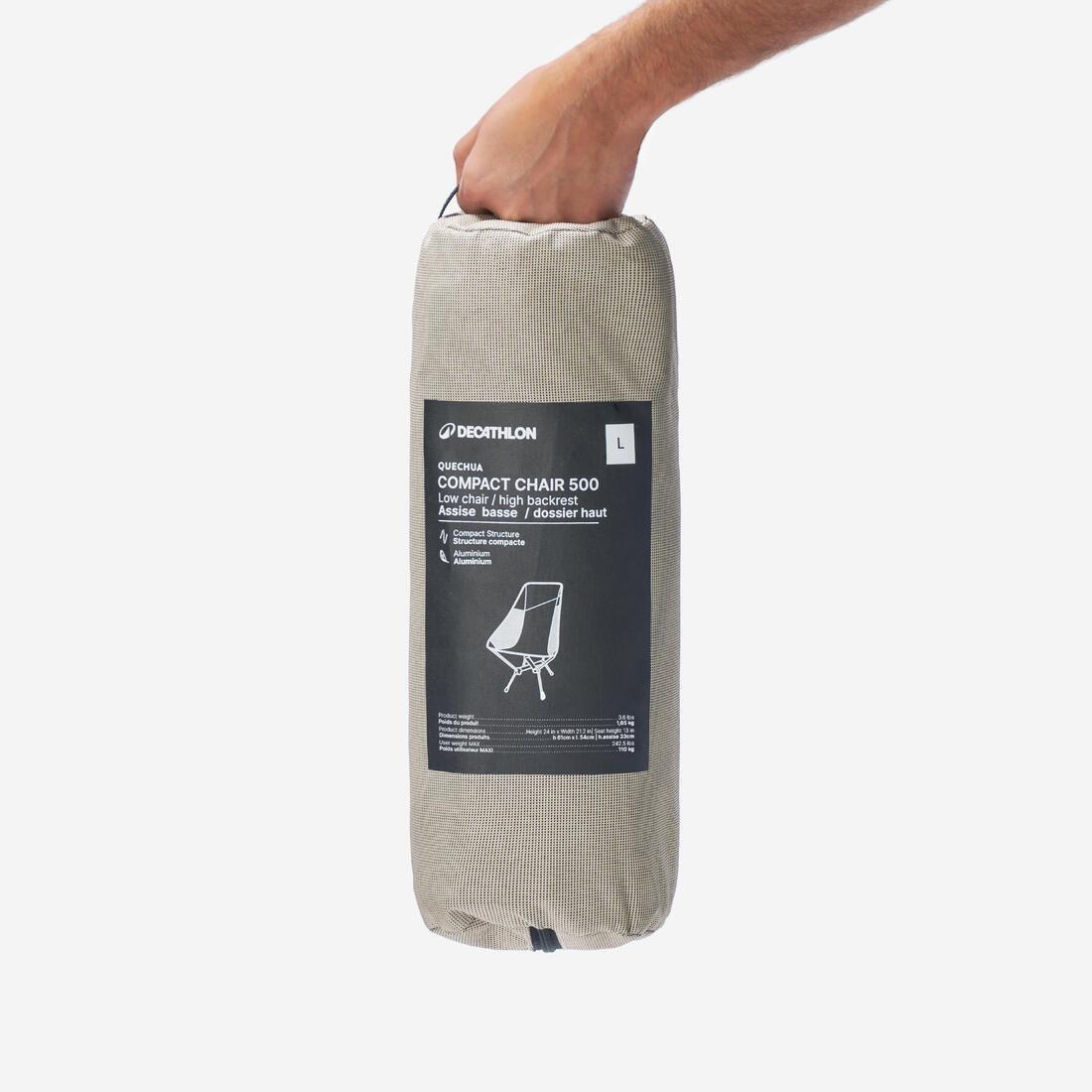 Low Camping Chair - Ultra-Compact With A High Backrest - 500 L, Beige, No Color, medium