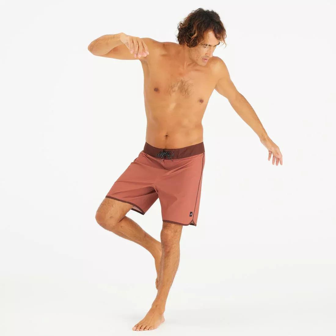 Men Surfing Boardshorts Mid-Length Surf Shorts 18&rdquo; - 500 Marin, Brown, No Color, large image number 3
