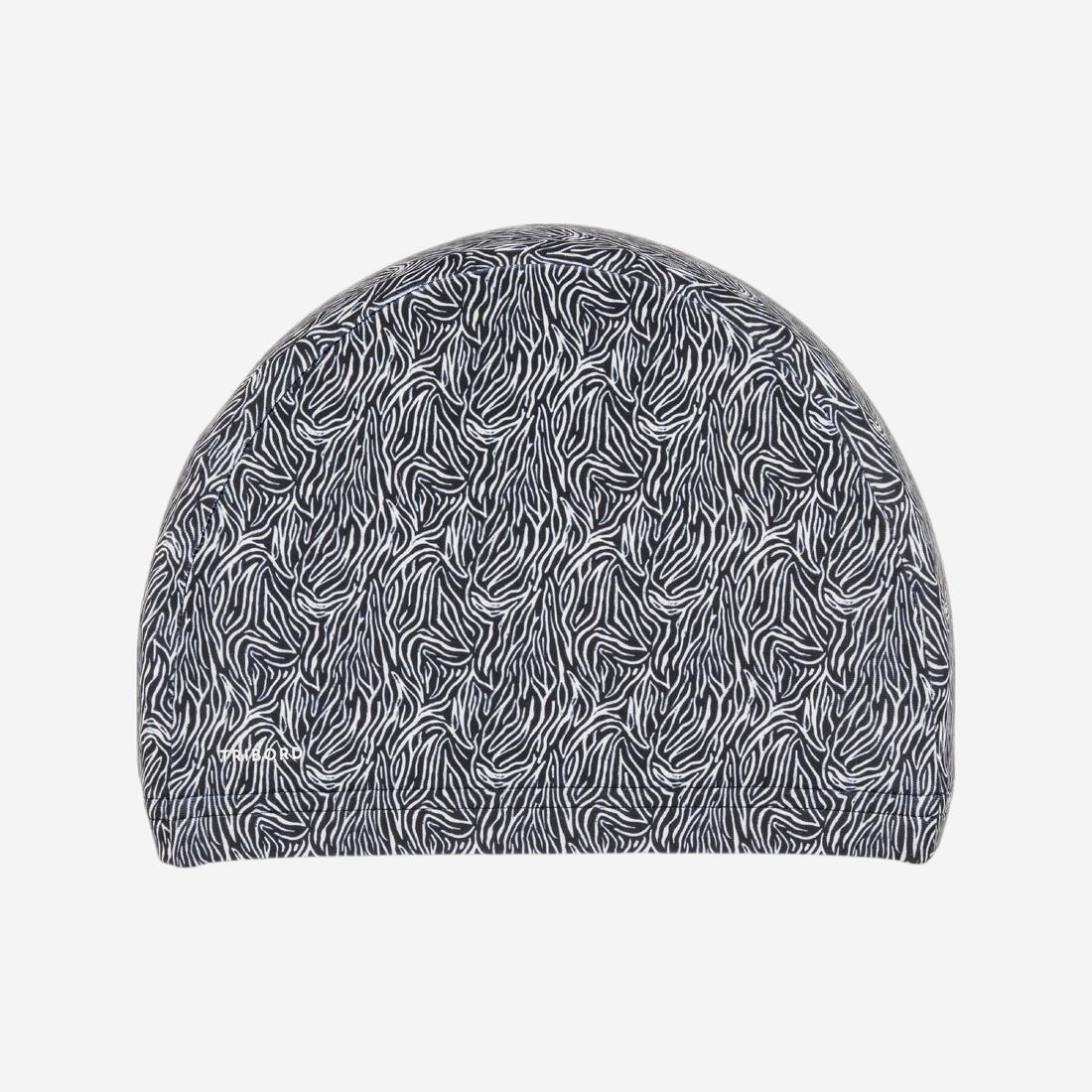 Mesh Swim Cap - Printed Fabric - Size M - Zebra, Blue, No Color, medium