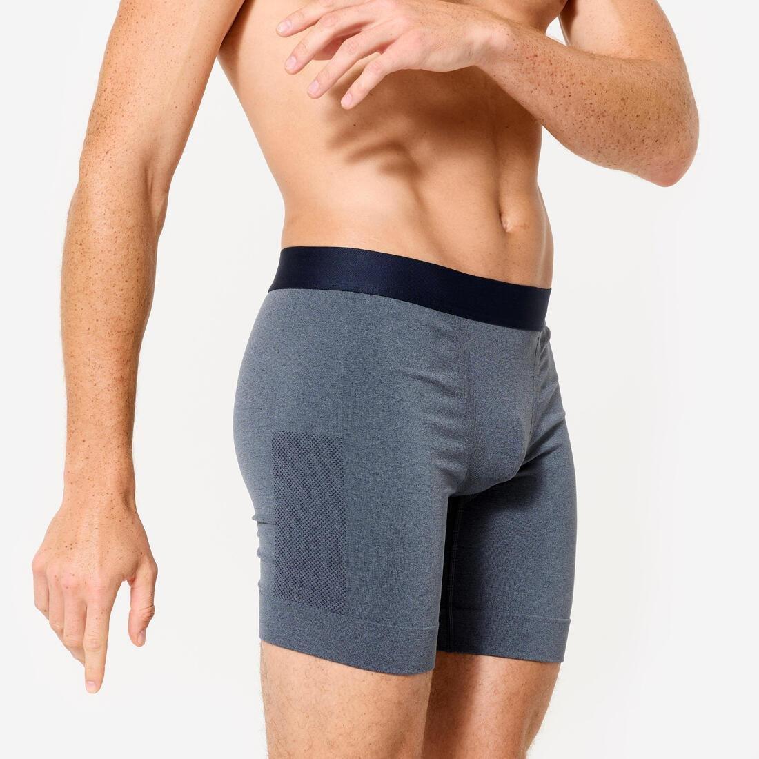 Men Long Seamless Boxers, Blue, No Color, large image number 0