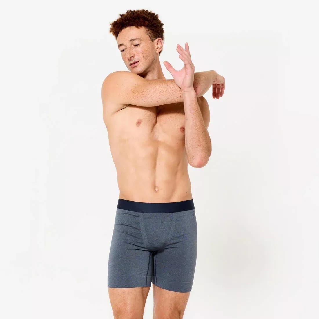 Men Long Seamless Boxers, Blue, No Color, large image number 1