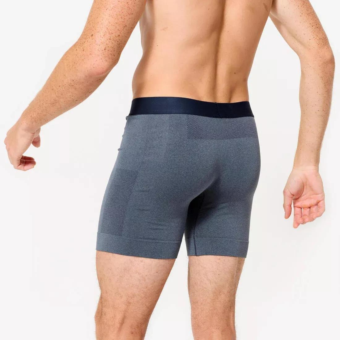Men Long Seamless Boxers, Blue, No Color, large image number 2