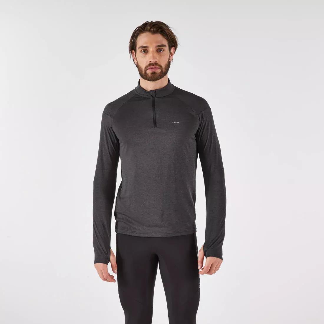 Men Warm and Breathable Half-Zip Long-Sleeved T-shirt - Kiprun Run 100, Beige, No Color, large image number 0