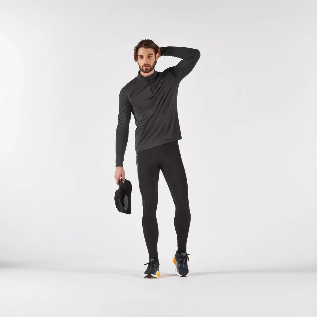 Men Warm and Breathable Half-Zip Long-Sleeved T-shirt - Kiprun Run 100, Beige, No Color, large image number 2