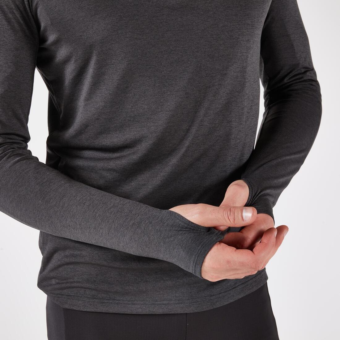Men Warm and Breathable Half-Zip Long-Sleeved T-shirt - Kiprun Run 100, Beige, No Color, large image number 3