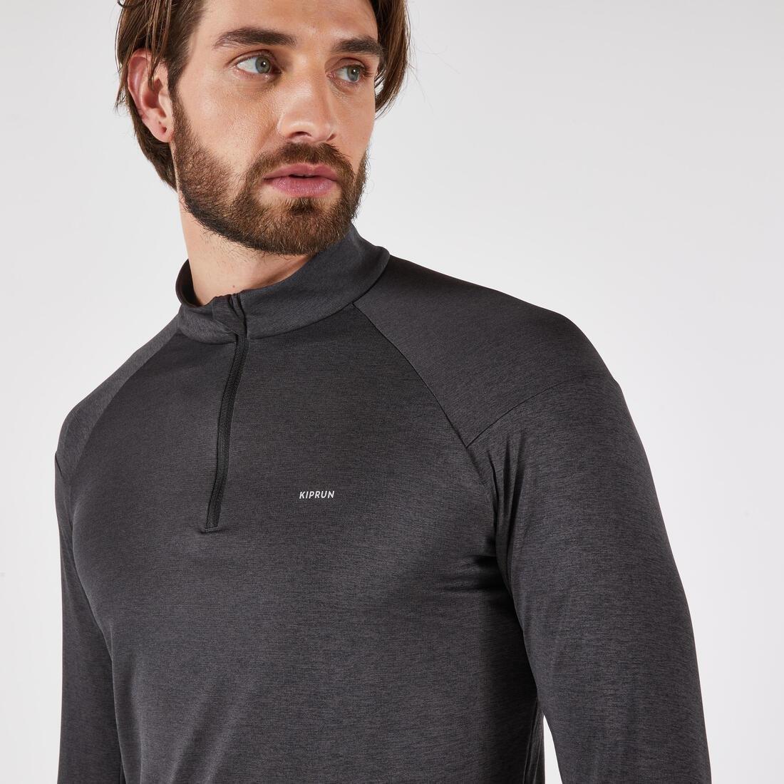 Men Warm and Breathable Half-Zip Long-Sleeved T-shirt - Kiprun Run 100, Beige, No Color, large image number 4