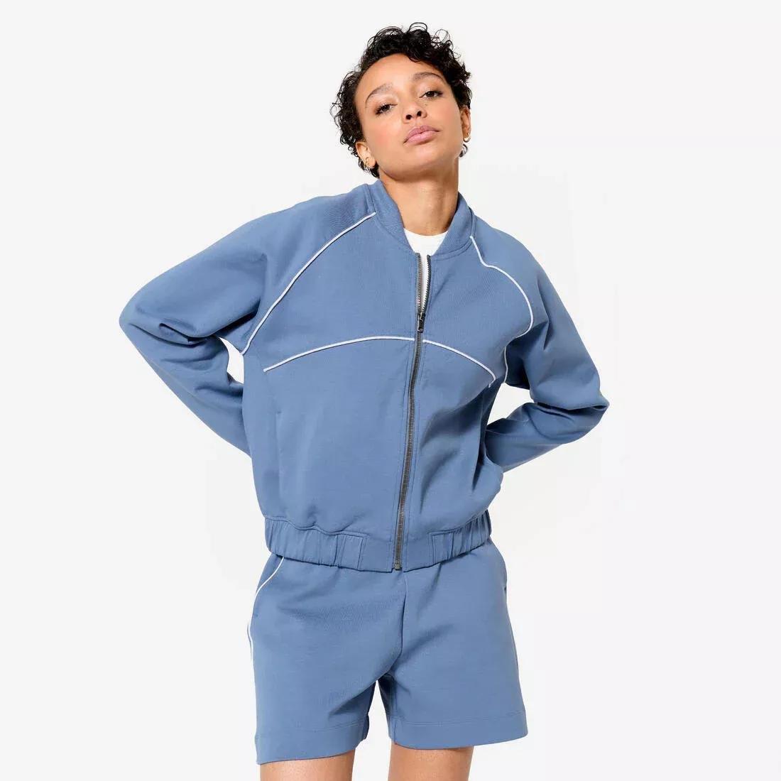 Women Zipped Bomber Jacket With Piping, Beige, No Color, medium