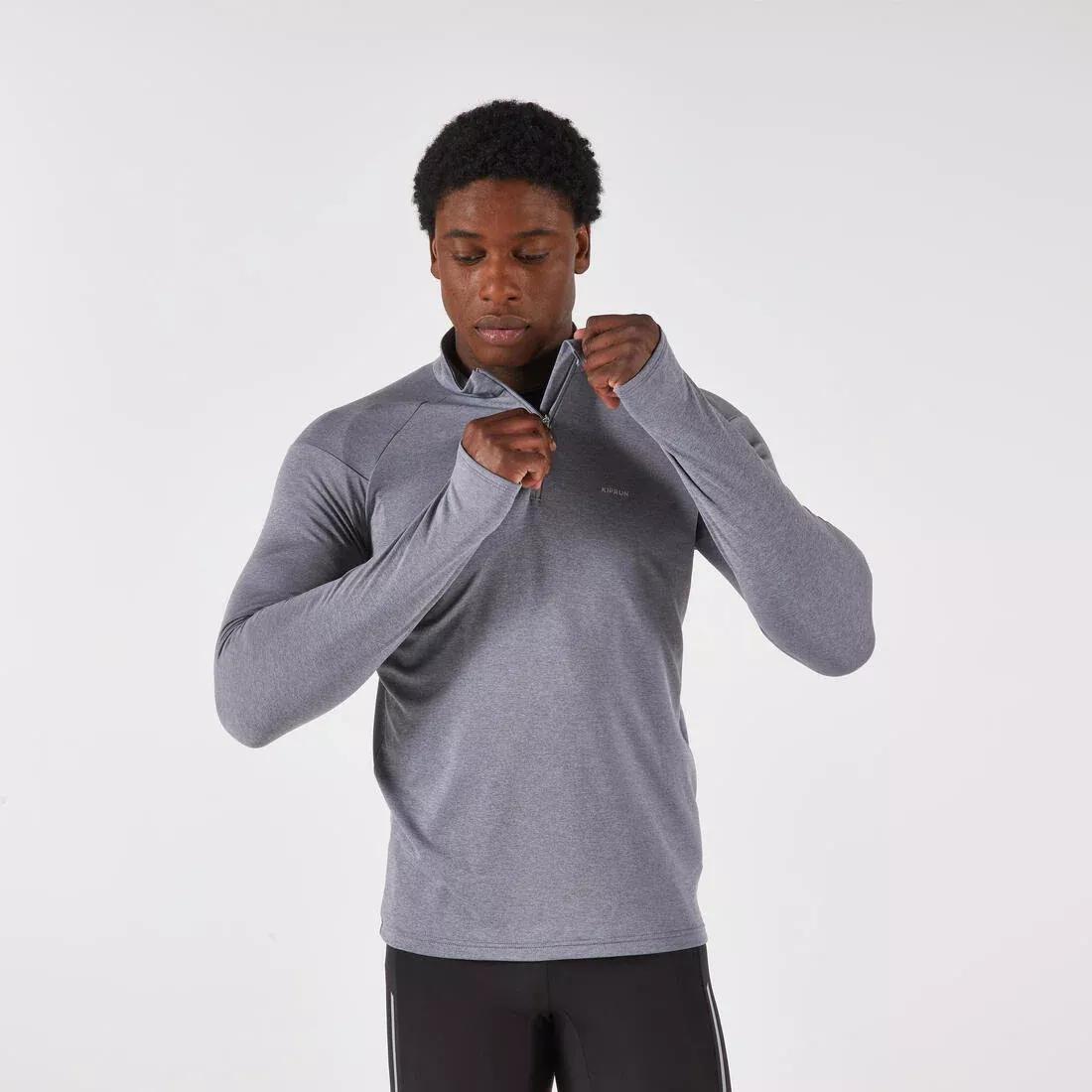 Men's Warm And Breathable Half-Zip Long-Sleeved T-Shirt - Kiprun Run 100, Grey, 5401_000, large image number 1