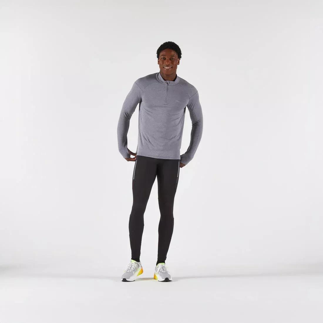 Men's Warm And Breathable Half-Zip Long-Sleeved T-Shirt - Kiprun Run 100, Grey, 5401_000, large image number 2