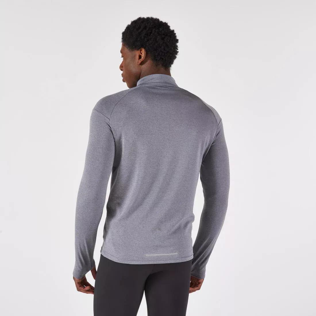 Men's Warm And Breathable Half-Zip Long-Sleeved T-Shirt - Kiprun Run 100, Grey, 5401_000, large image number 3