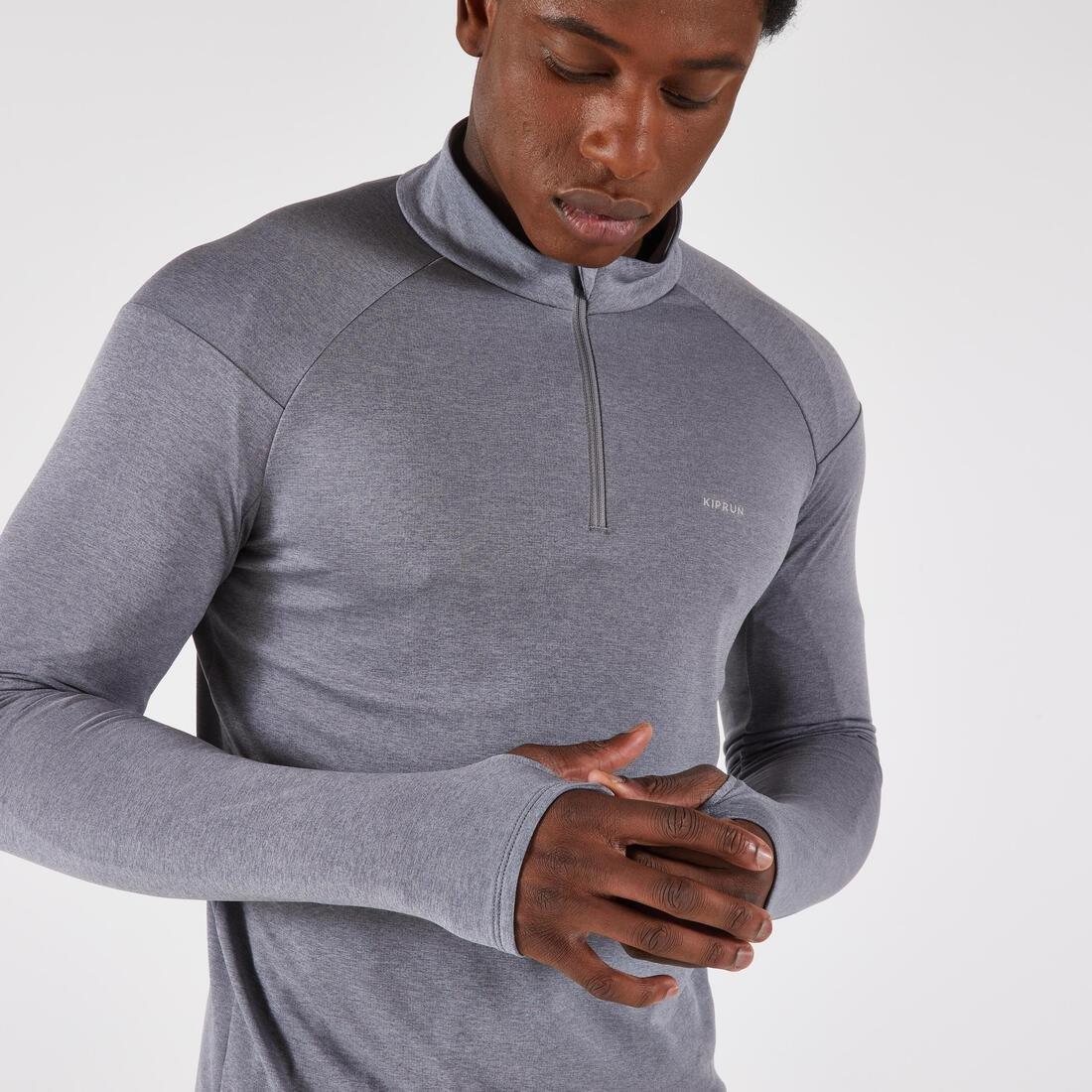 Men's Warm And Breathable Half-Zip Long-Sleeved T-Shirt - Kiprun Run 100, Grey, 5401_000, large image number 4