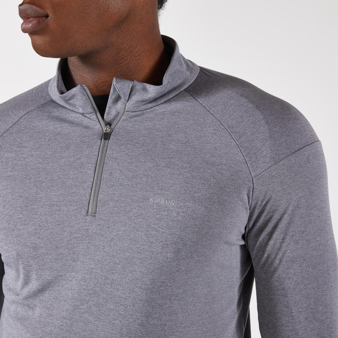 Men's Warm And Breathable Half-Zip Long-Sleeved T-Shirt - Kiprun Run 100, Grey, 5401_000, large image number 5